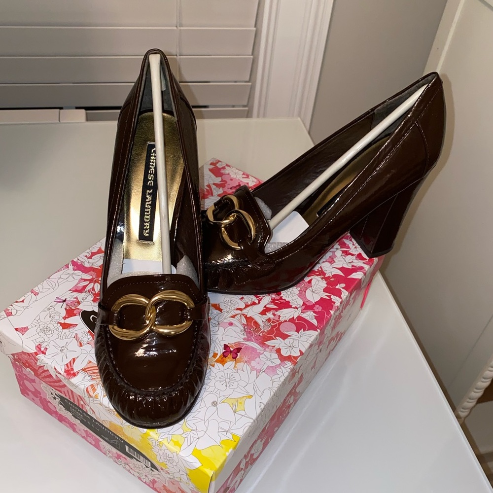 🍁 NWT Chinese Laundry 8.5 / 39.5 "DEGREE" High Heels Patent Brown Leather 🤩